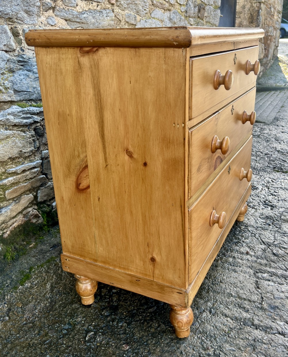 Small Antique Stripped Pine Chest of Drawers View XI