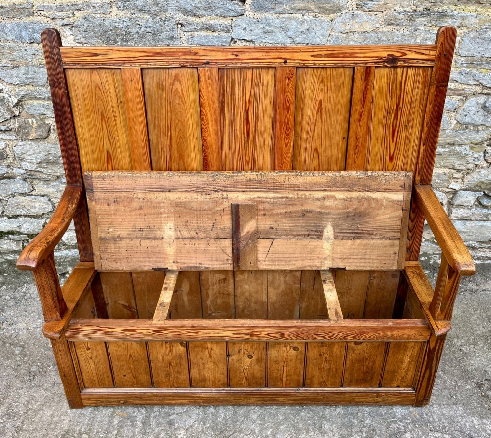 Antique Welsh Pine Box Settle View IX