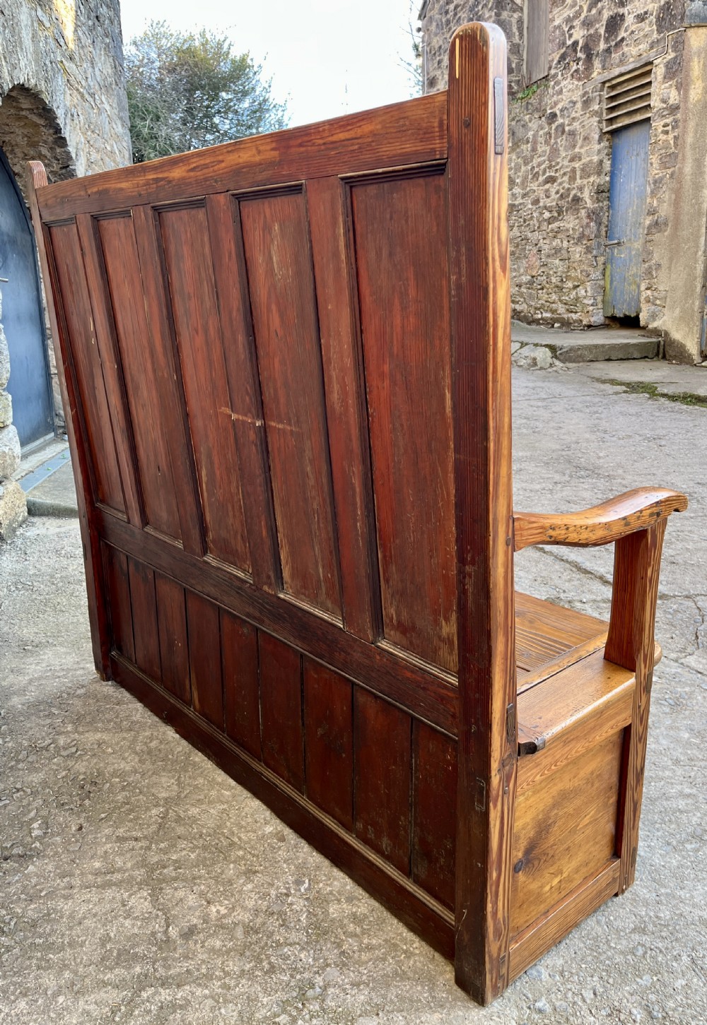 Antique Welsh Pine Box Settle View XX