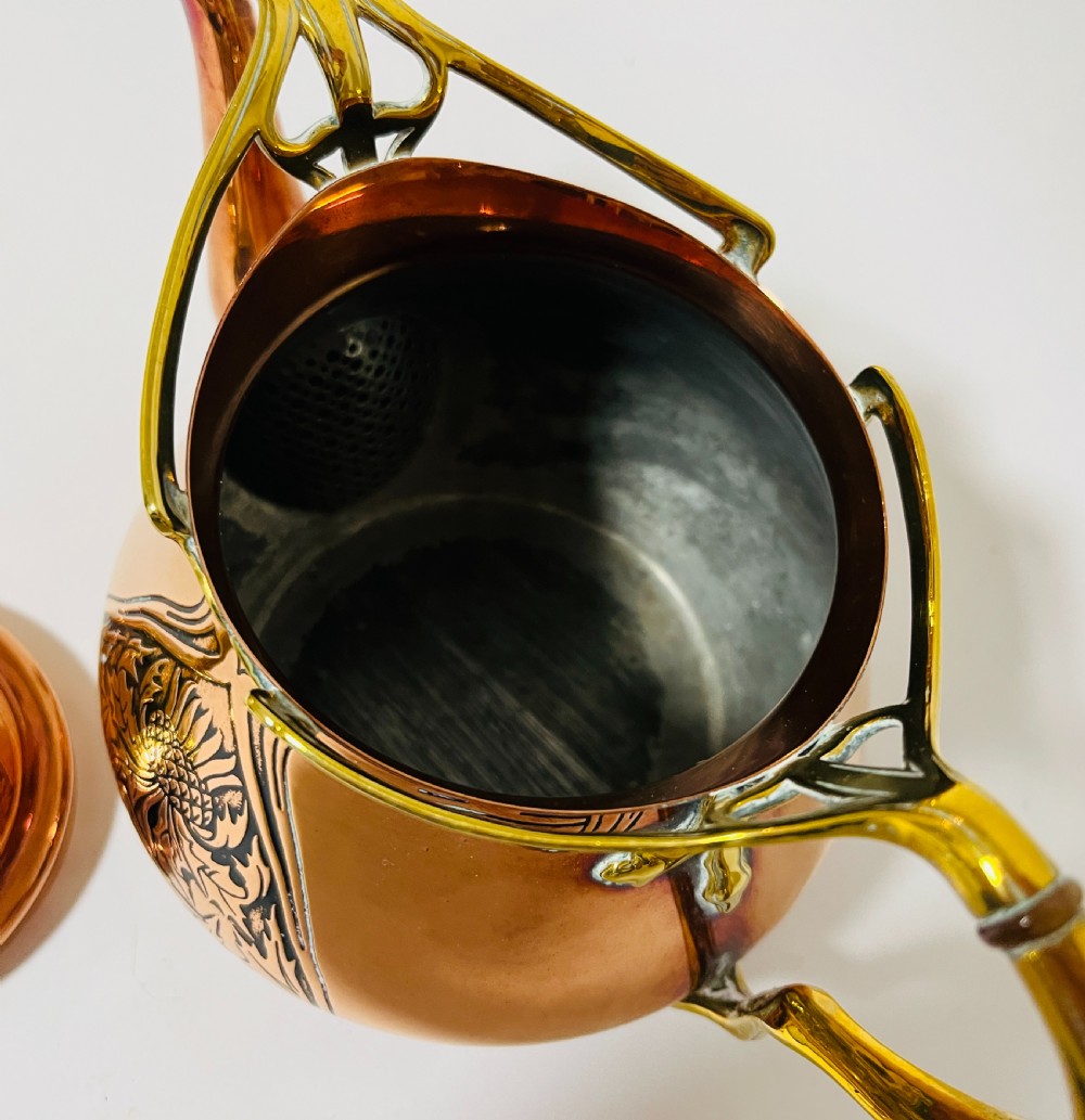 Art Nouveau Copper and Brass Tea Set View VI