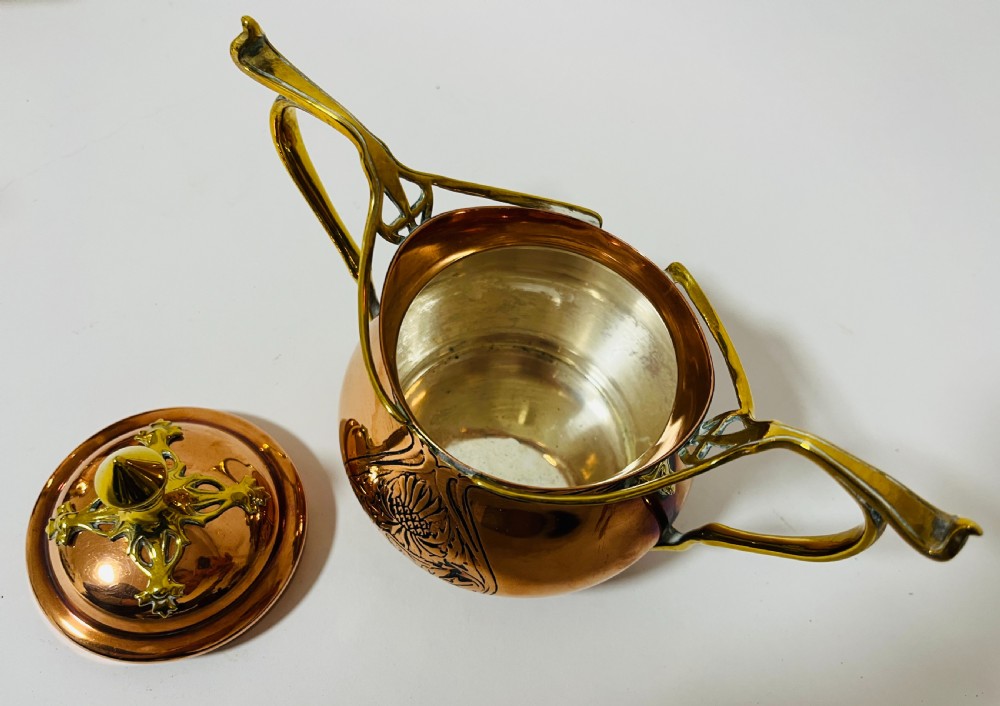 Art Nouveau Copper and Brass Tea Set View VIII