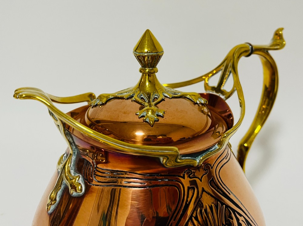 Art Nouveau Copper and Brass Tea Set View IX