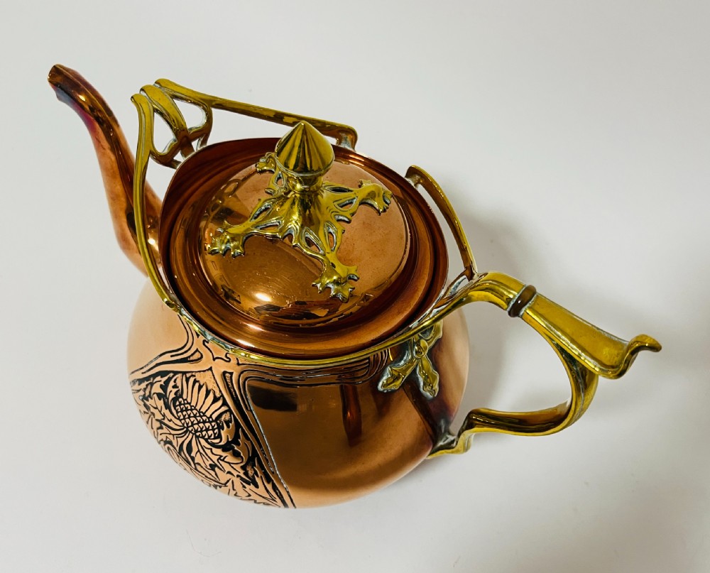 Art Nouveau Copper and Brass Tea Set View X