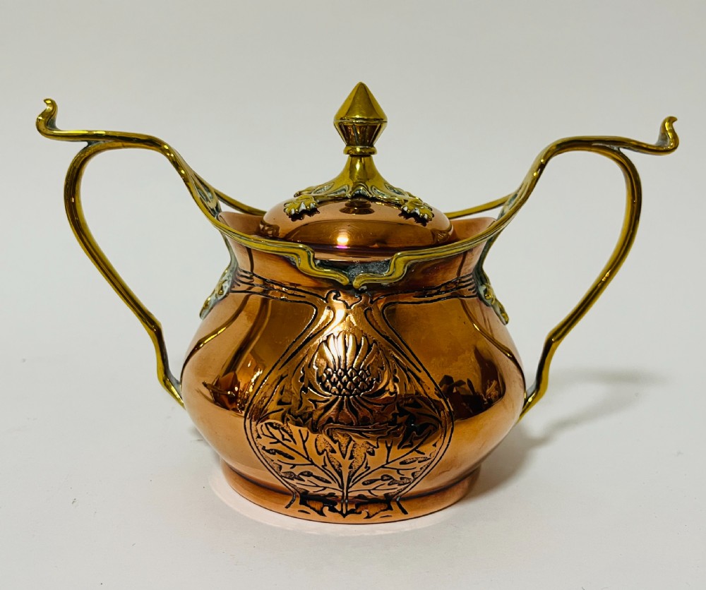 Art Nouveau Copper and Brass Tea Set View XII