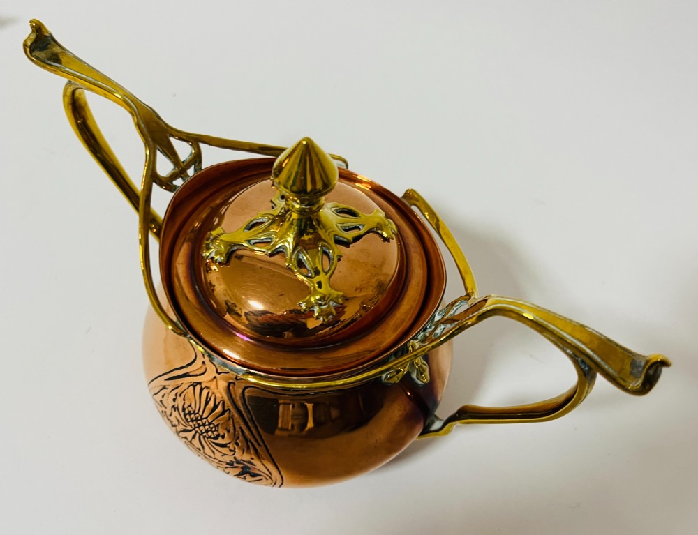 Art Nouveau Copper and Brass Tea Set View XIII