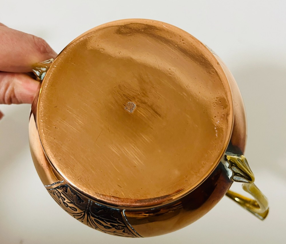 Art Nouveau Copper and Brass Tea Set View XIV