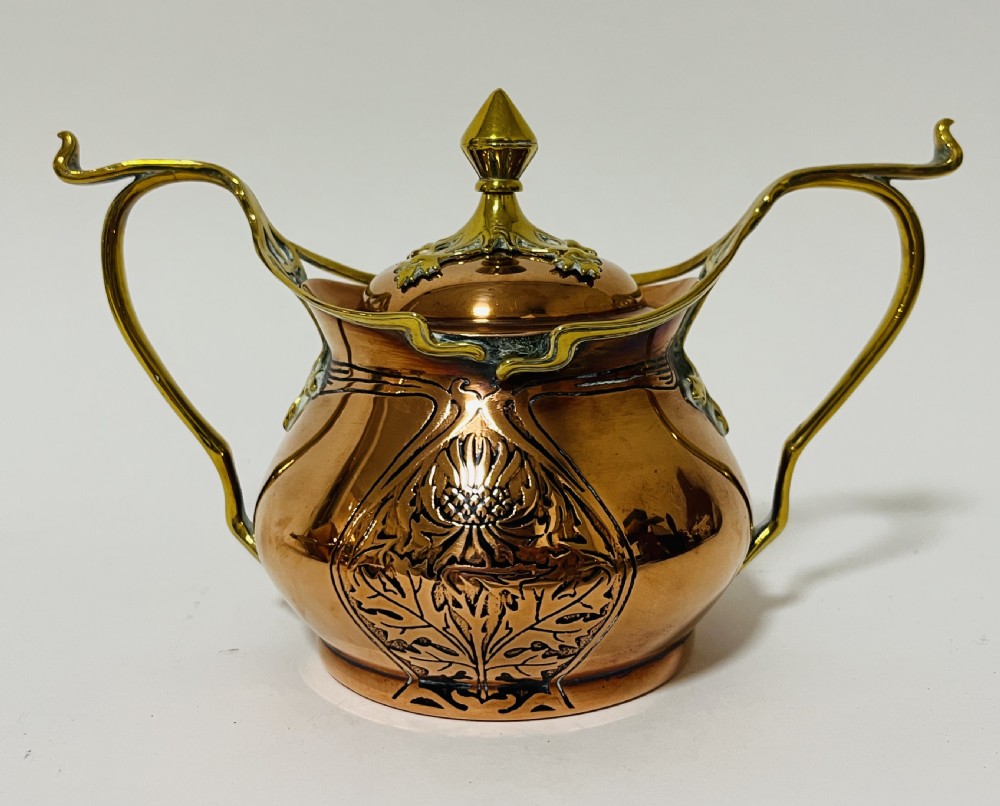 Art Nouveau Copper and Brass Tea Set View XV
