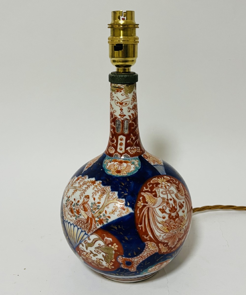 Antique Japanese Imari Bottle Vase Table Lamp