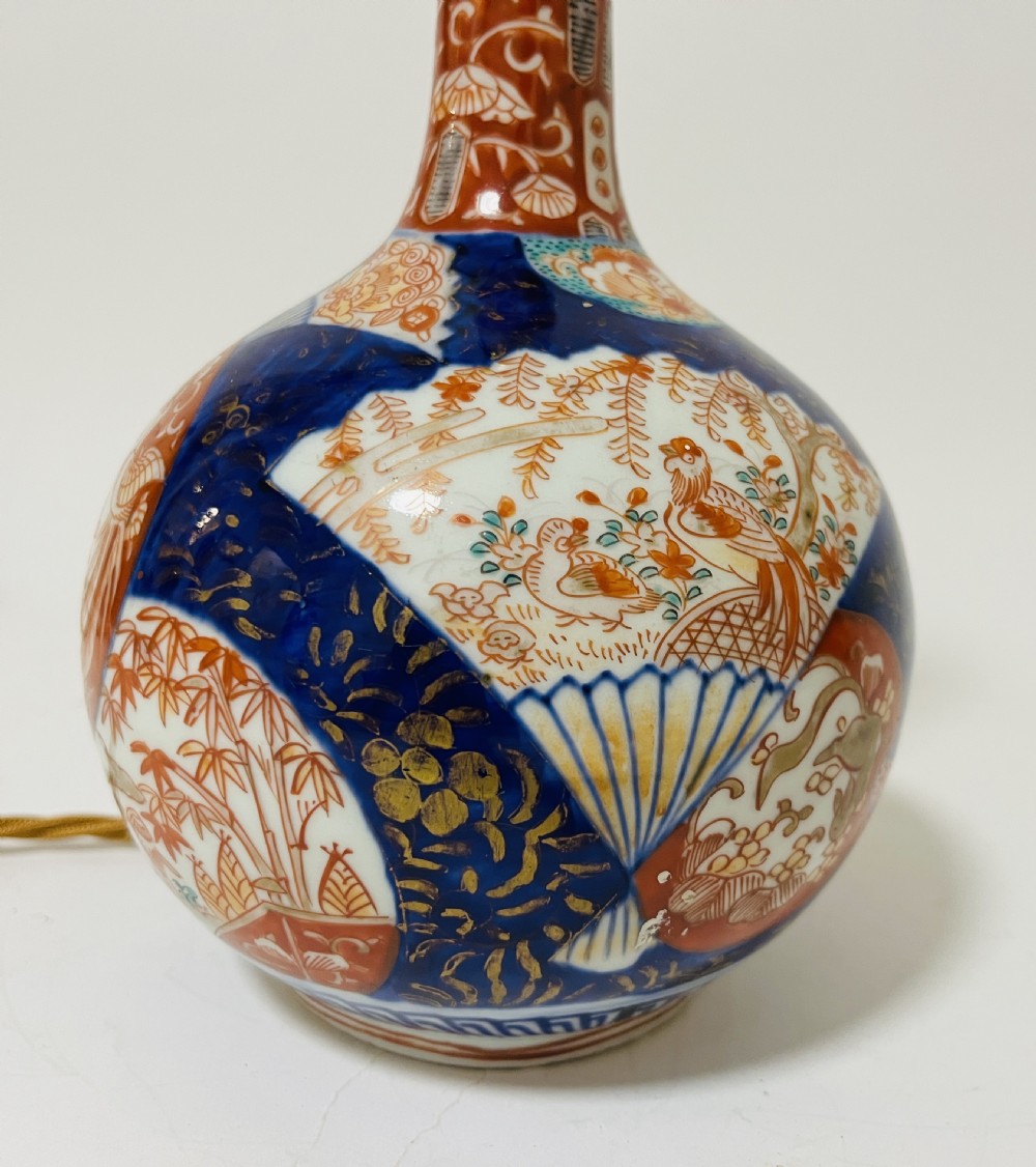 Antique Japanese Imari Bottle Vase Table Lamp View VI