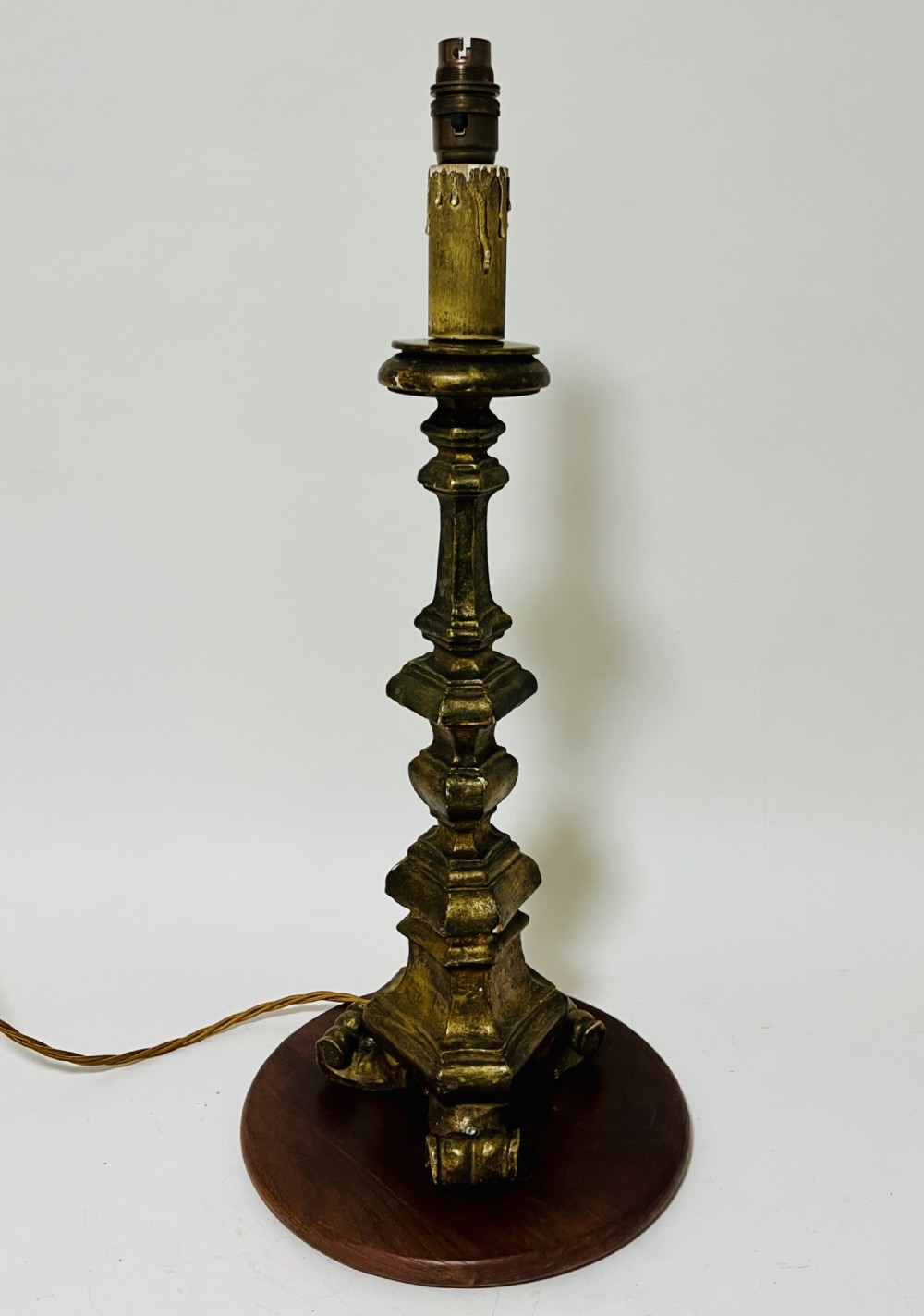 Antique Giltwood Pricket Candlestick Table Lamp