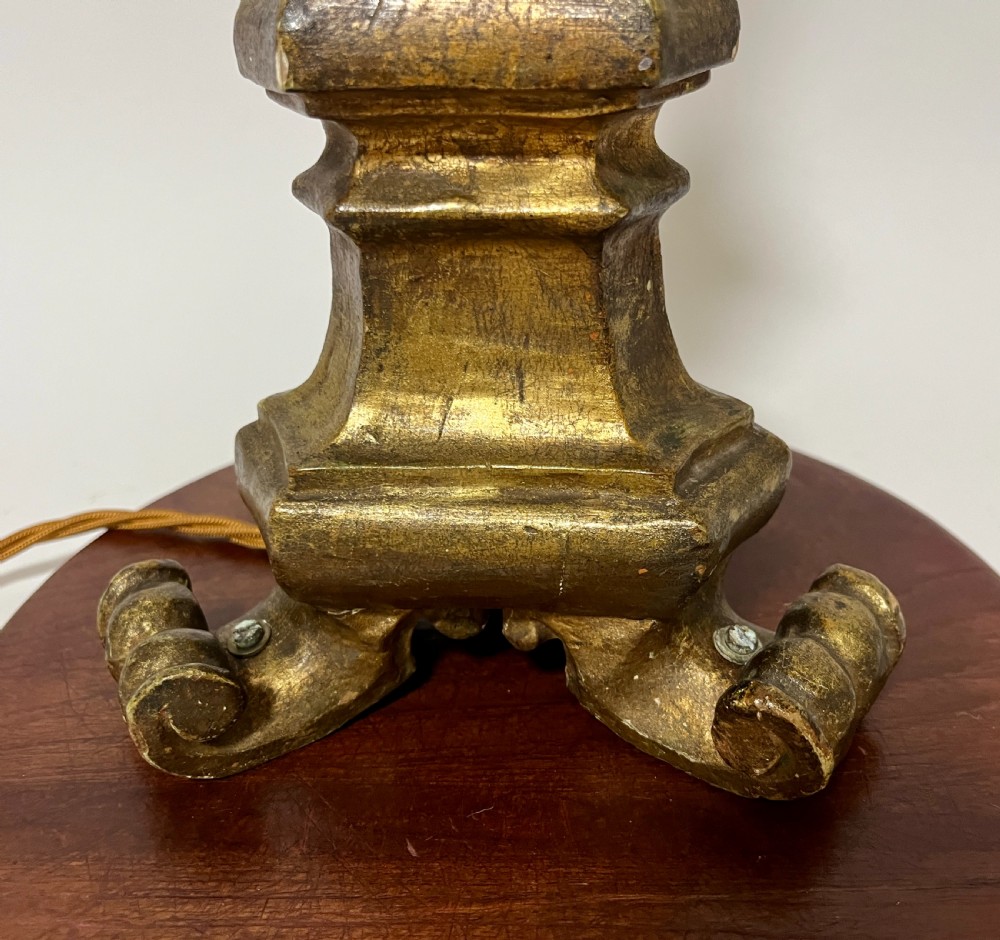 Antique Giltwood Pricket Candlestick Table Lamp View IV