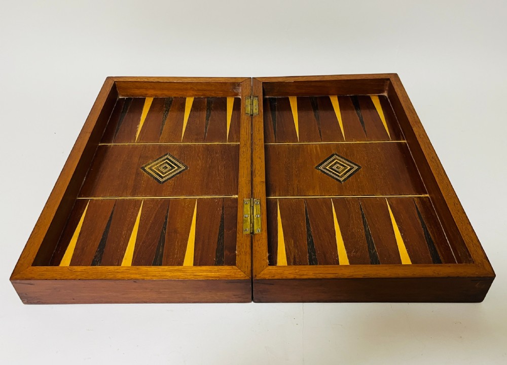 Antique Mahogany Folding Chess / Backgammon Board View IX