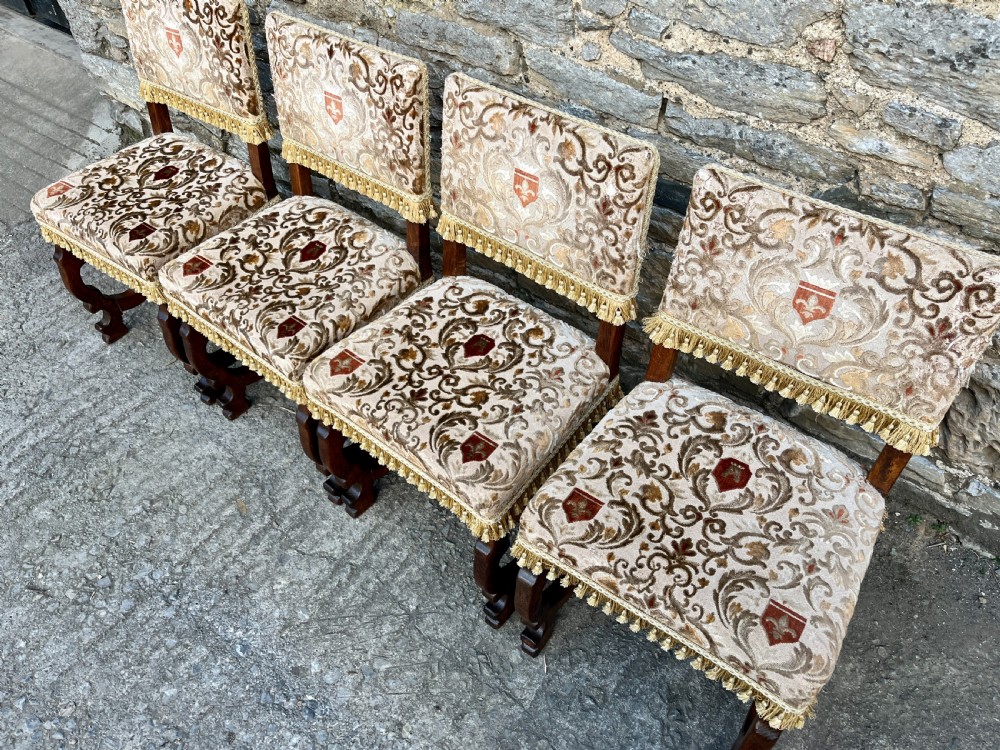 Set of 4 Antique French Oak Upholstered Chairs View IV