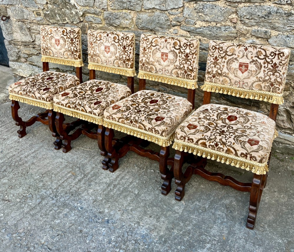 Set of 4 Antique French Oak Upholstered Chairs View V