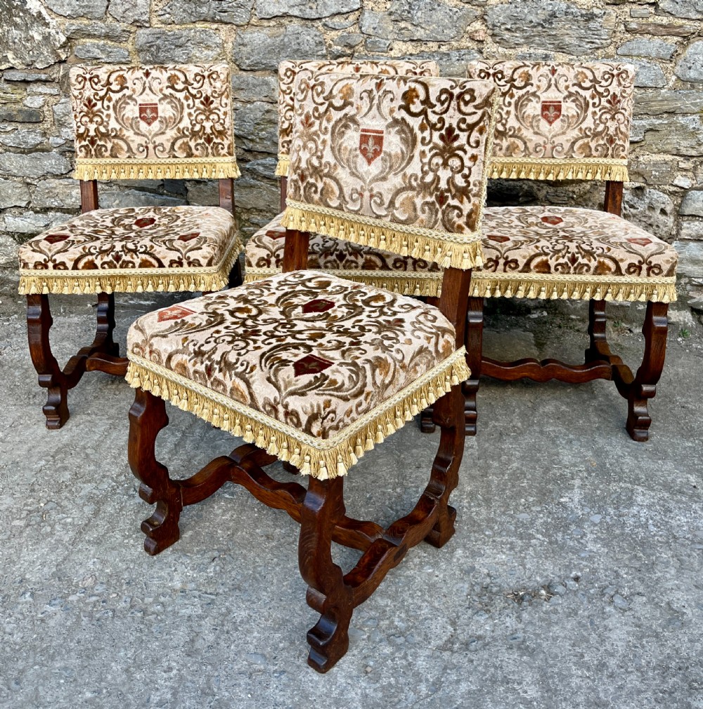Set of 4 Antique French Oak Upholstered Chairs View IX