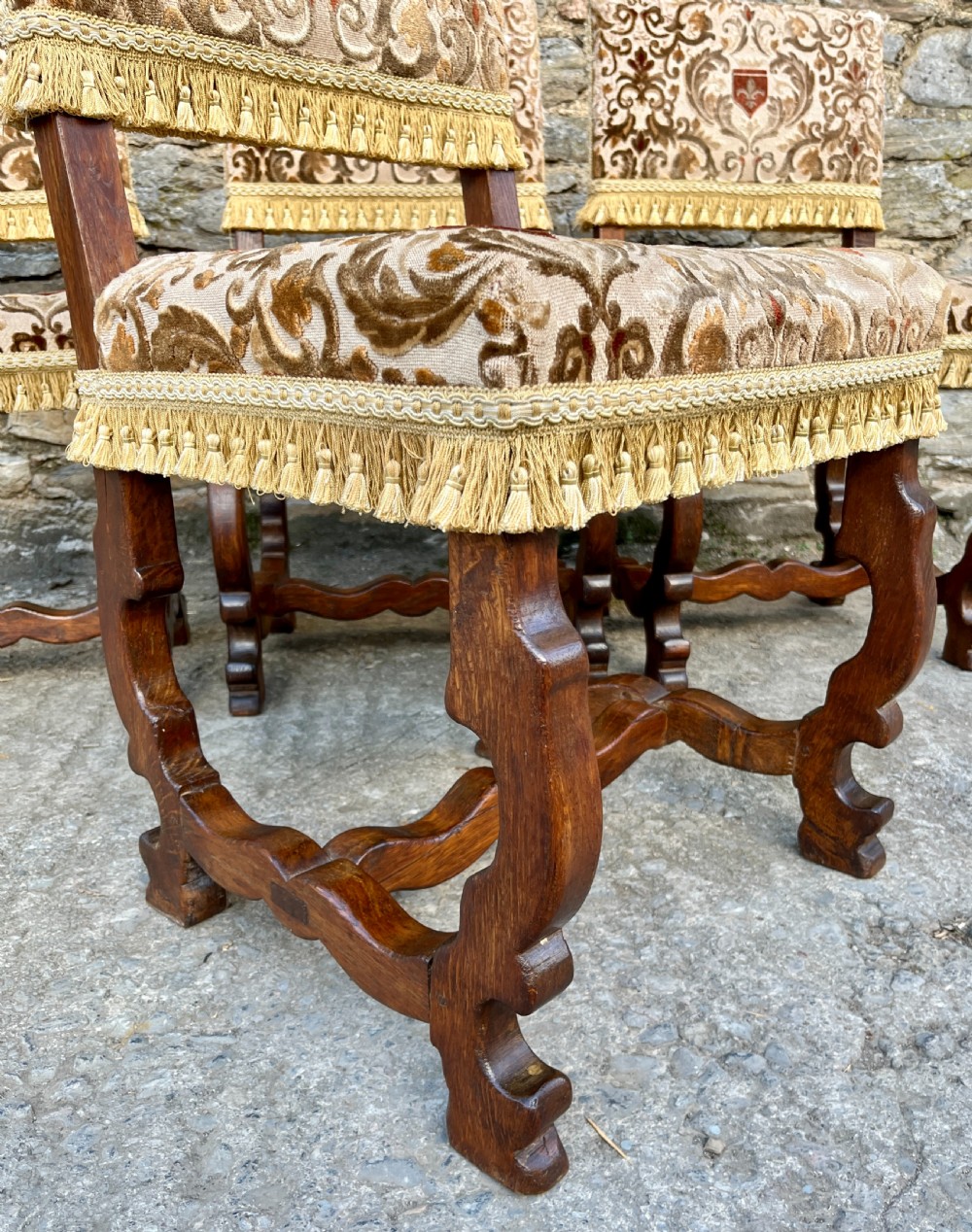 Set of 4 Antique French Oak Upholstered Chairs View XI