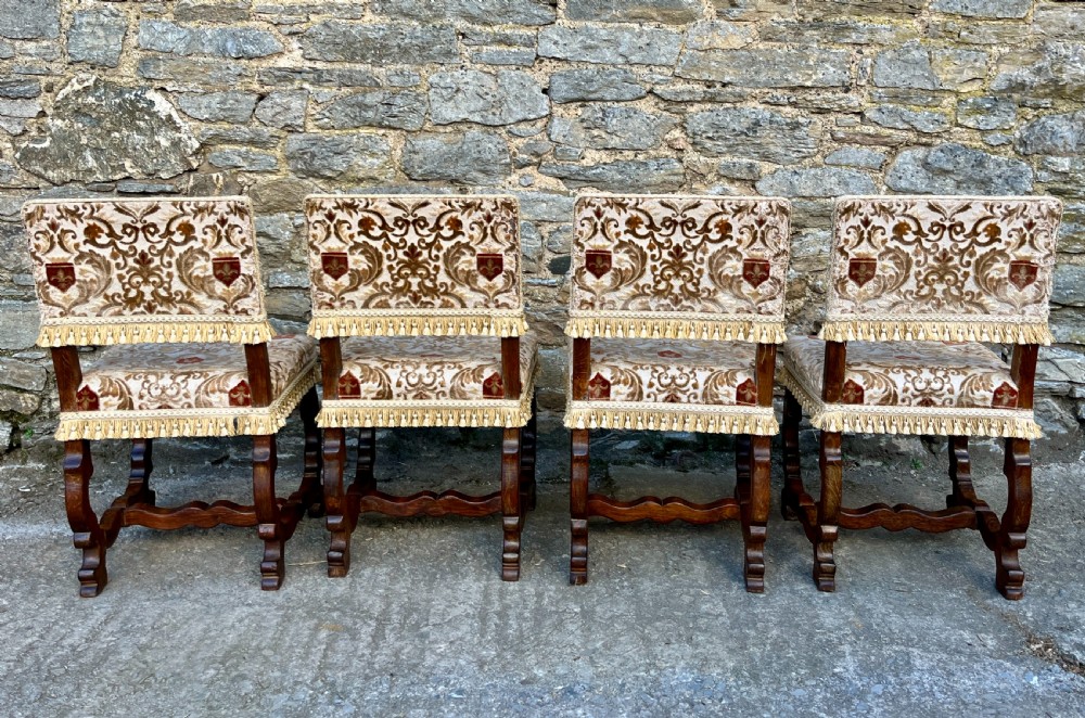 Set of 4 Antique French Oak Upholstered Chairs View XV