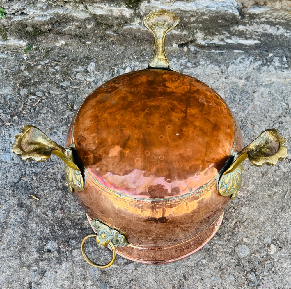 Victorian Copper Cauldron with Brass Lions Paw Feet View XII