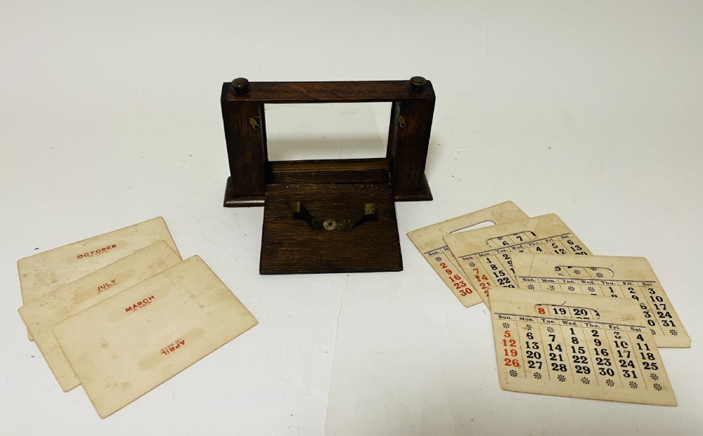 Antique Oak Perpetual Desk Calendar View IX