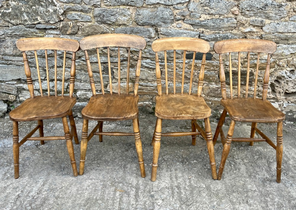 Set of 4 Antique Elm Kitchen Chairs