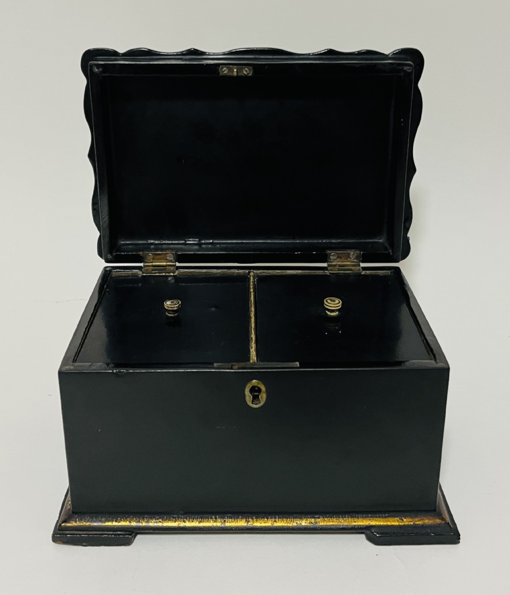 Antique Black Lacquered Tea Caddy
