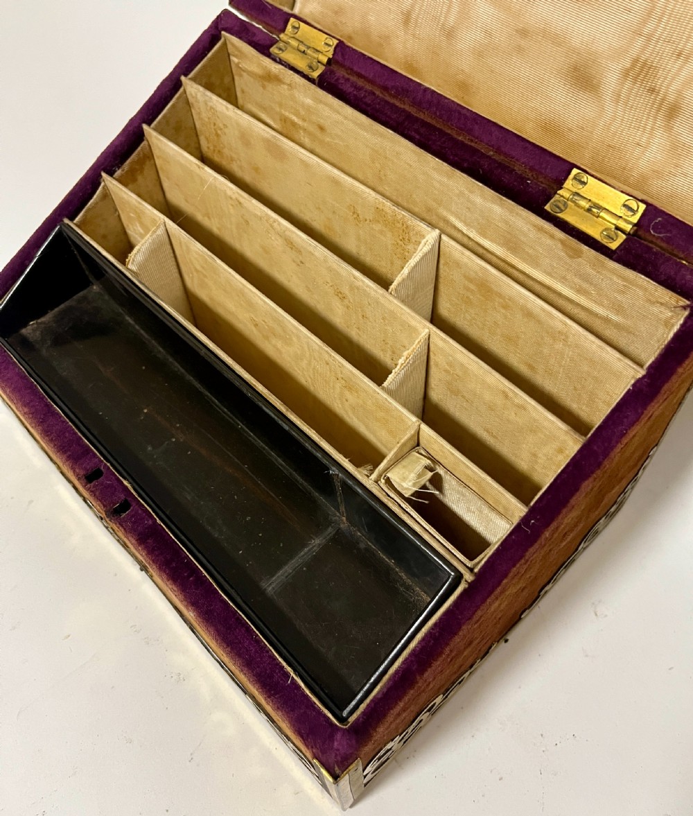 Victorian Gilt Brass and Velvet Stationery Box View IX