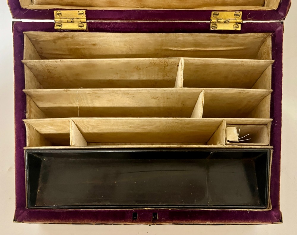 Victorian Gilt Brass and Velvet Stationery Box View XI