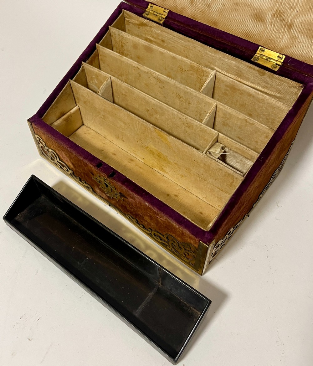 Victorian Gilt Brass and Velvet Stationery Box View XII