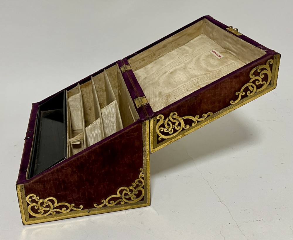Victorian Gilt Brass and Velvet Stationery Box View XVI