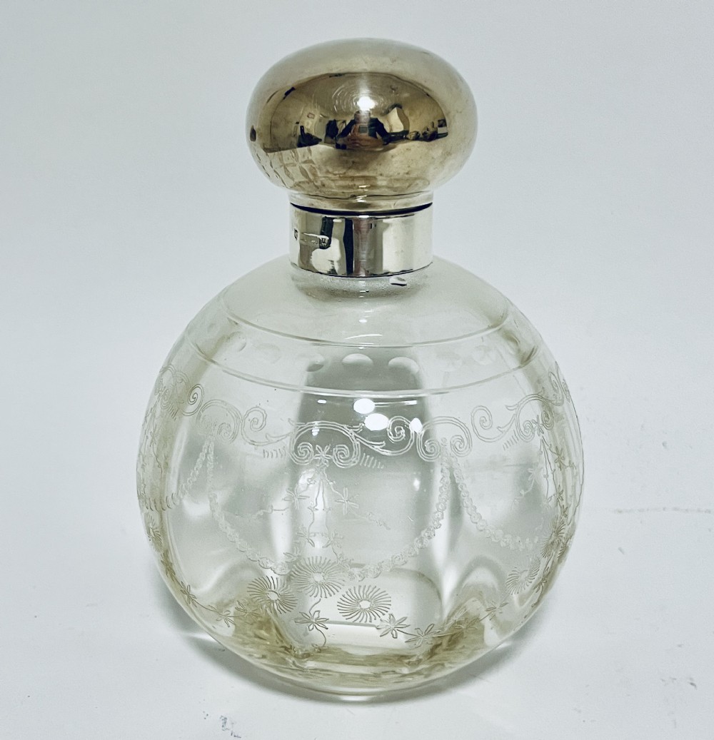 Large Antique Silver Topped Scent Bottle