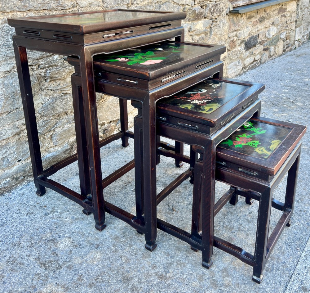 Antique Chinese Hand Painted Nest of 4 Tables View V