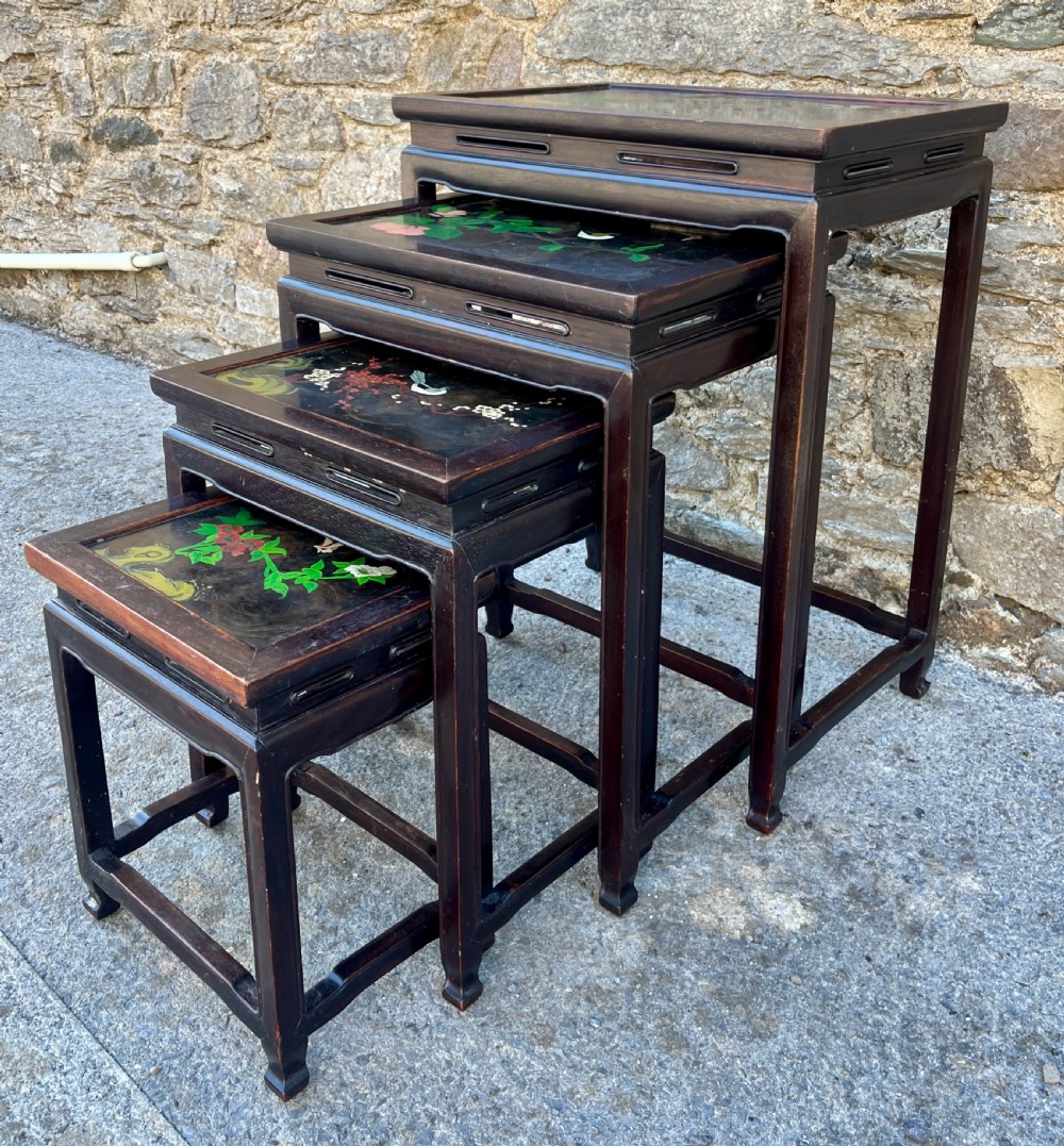 Antique Chinese Hand Painted Nest of 4 Tables View VI