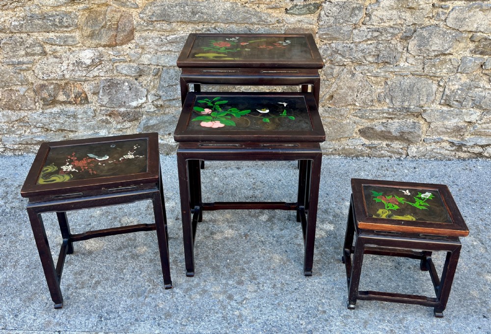 Antique Chinese Hand Painted Nest of 4 Tables View IX