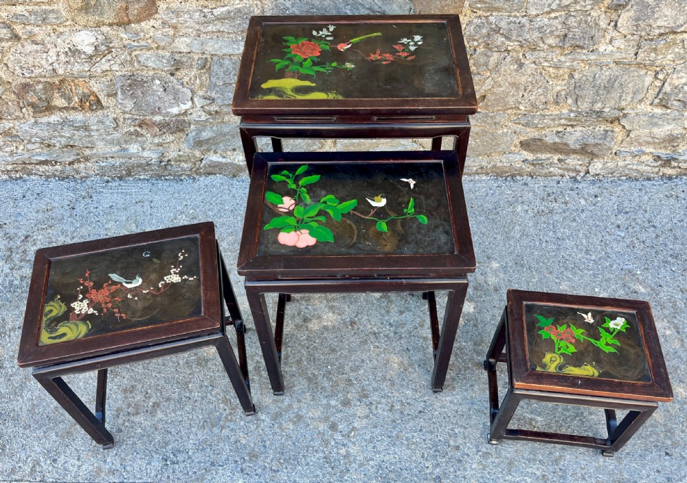 Antique Chinese Hand Painted Nest of 4 Tables View XV