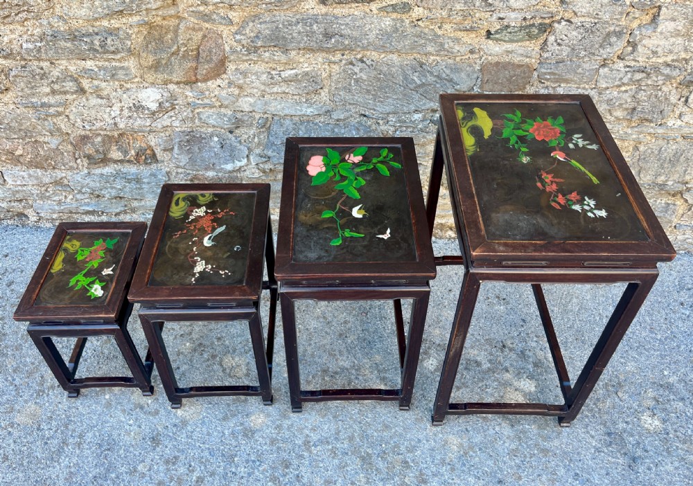 Antique Chinese Hand Painted Nest of 4 Tables View XVII