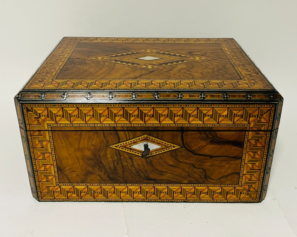 Victorian Walnut Tunbridge Inlaid Jewellery Box