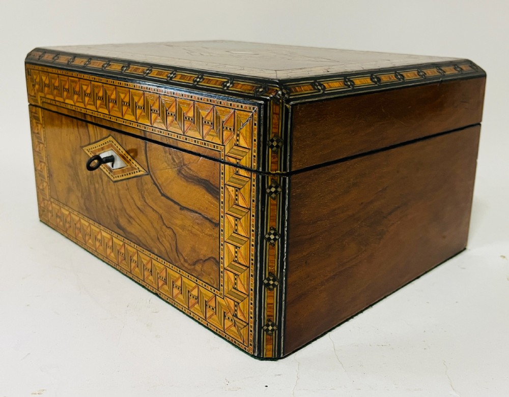 Victorian Walnut Tunbridge Inlaid Jewellery Box View III