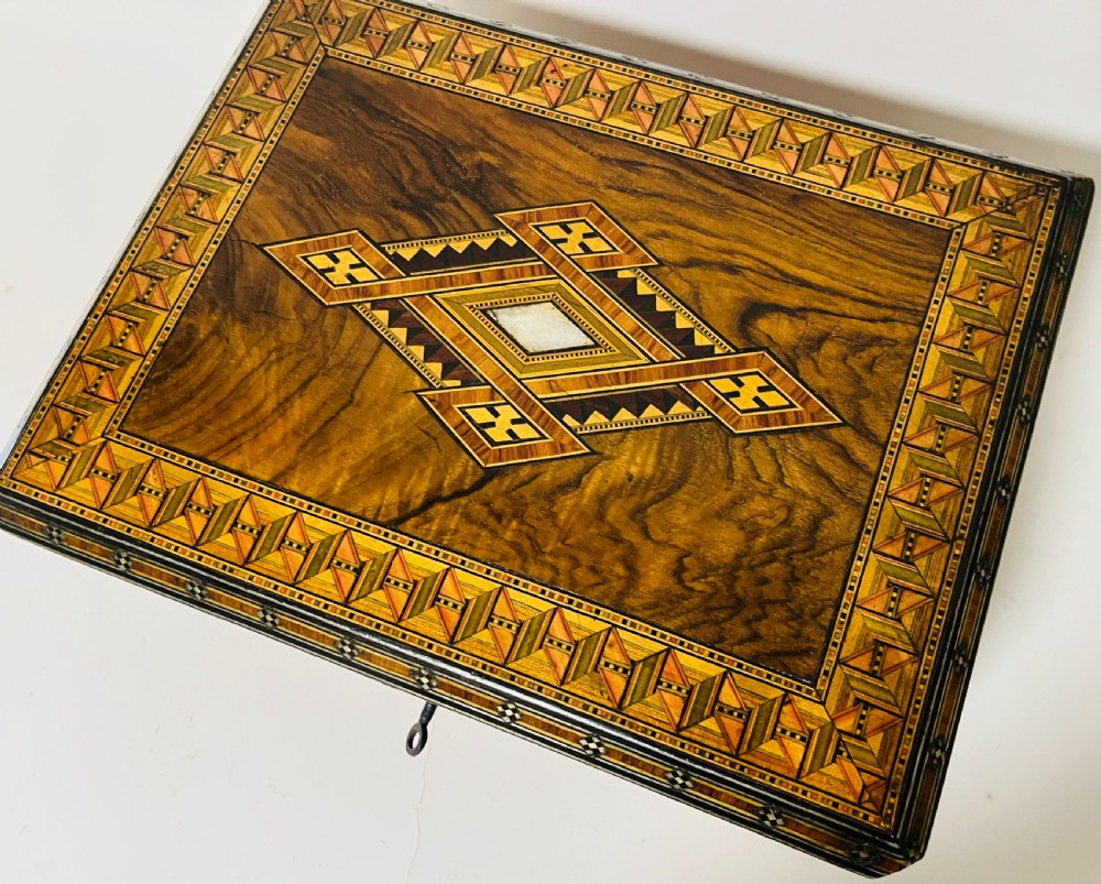 Victorian Walnut Tunbridge Inlaid Jewellery Box View V