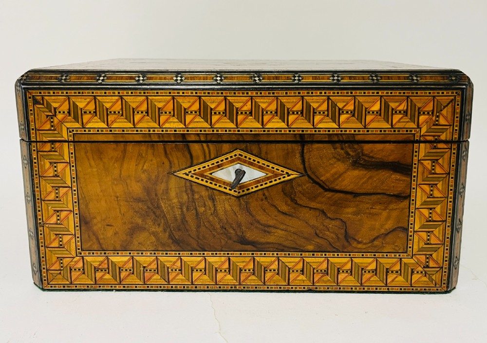 Victorian Walnut Tunbridge Inlaid Jewellery Box View IX