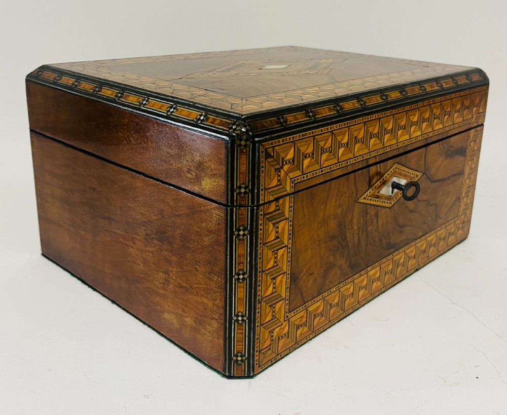 Victorian Walnut Tunbridge Inlaid Jewellery Box View XI