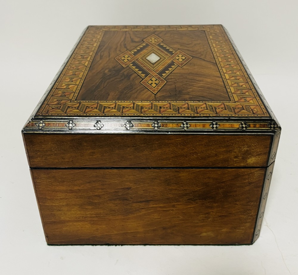 Victorian Walnut Tunbridge Inlaid Jewellery Box View XIV