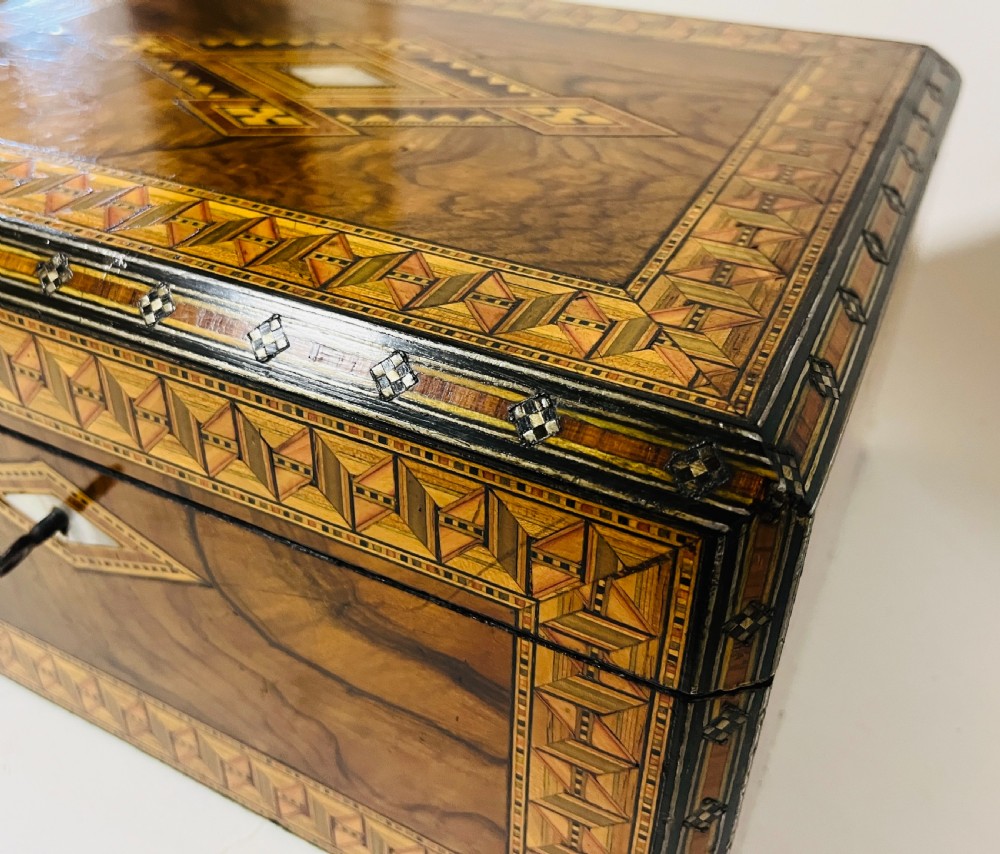 Victorian Walnut Tunbridge Inlaid Jewellery Box View XVII