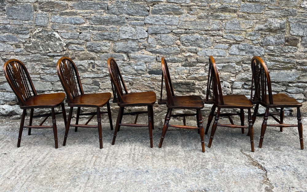Harlequin Set of 6 Antique Wheelback Chairs View IX