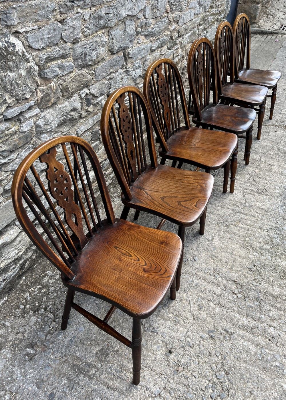 Harlequin Set of 6 Antique Wheelback Chairs View XI