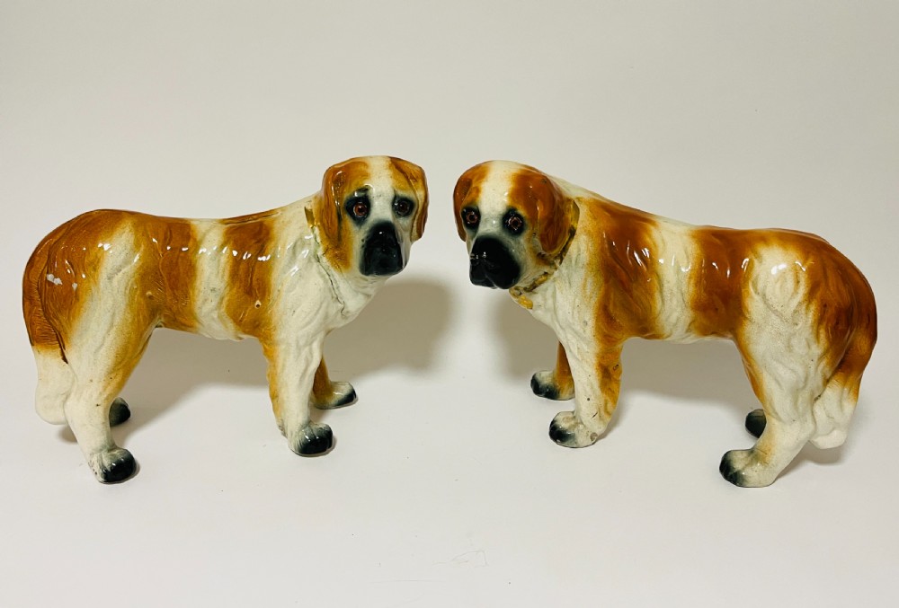 Pair of Staffordshire St Bernard Fireside Dogs
