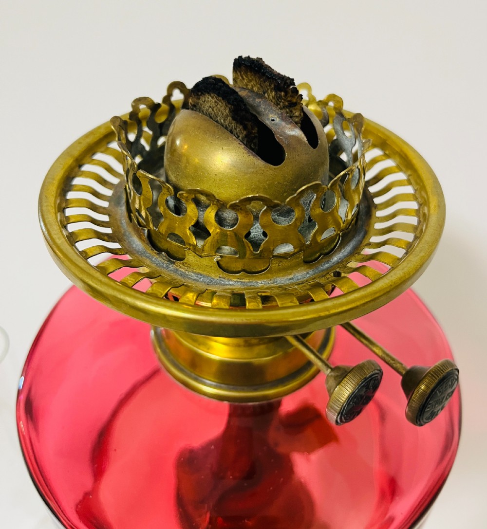 Victorian Cranberry Glass Oil Lamp View VI