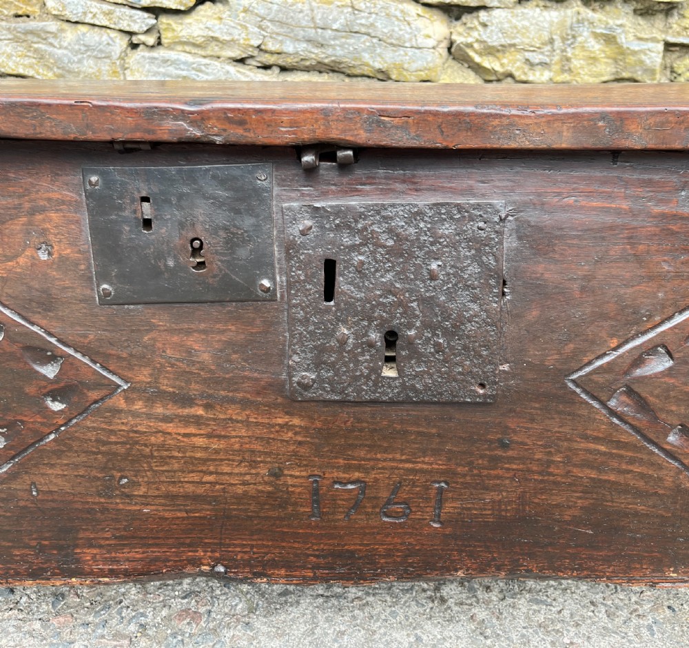 18th Century Planked Oak Coffer dated 1761 View XII