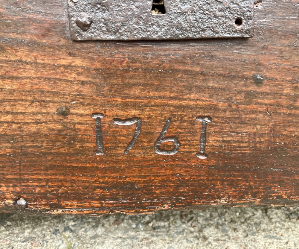 18th Century Planked Oak Coffer dated 1761 View XIII