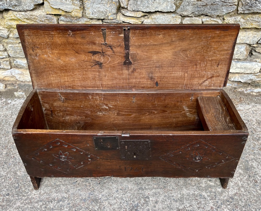 18th Century Planked Oak Coffer dated 1761 View XVI