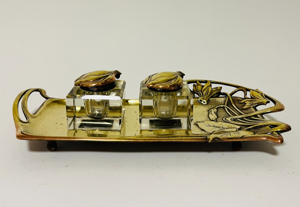 Art Nouveau Brass Geschutzt Desk Stand
 View II